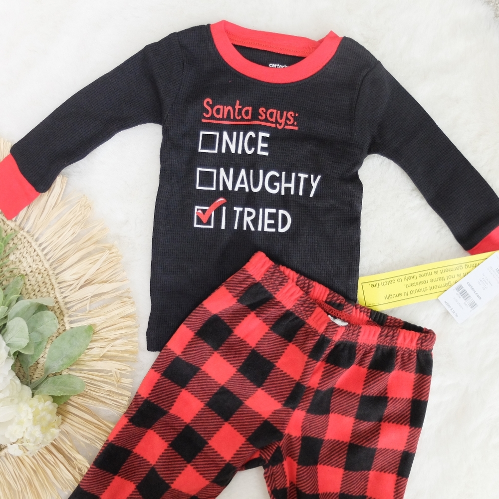 Carter's Boy's Christmas Naughty/Nice Black Pajama Set 18M & 12M NWT